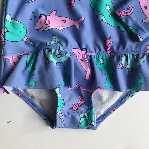 OshKosh B'gosh one piece Swimsuit 6 months long sleeves purple Narwhal shark - Picture 3 of 12